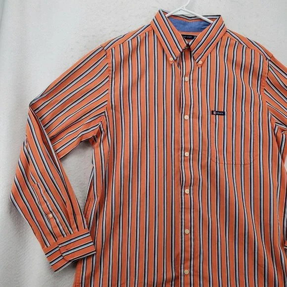 Chaps Shirt Men's Long Sleeve Casual Button Up Striped Oxford Orange Blue Med. - Picture 5 of 12